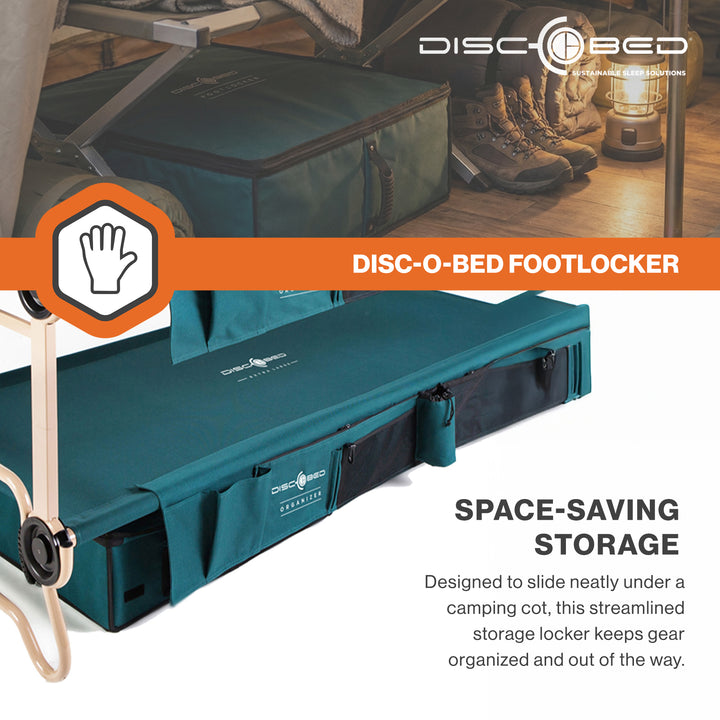Disc-O-Bed Footlocker, Expandable Under Cot Storage for Camping Gear, Green - VMInnovations
