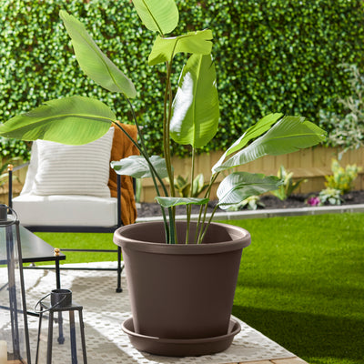 HC Companies Plastic 24 Inch Round Flower Plant Pot Deep Saucer, Brown (Used)