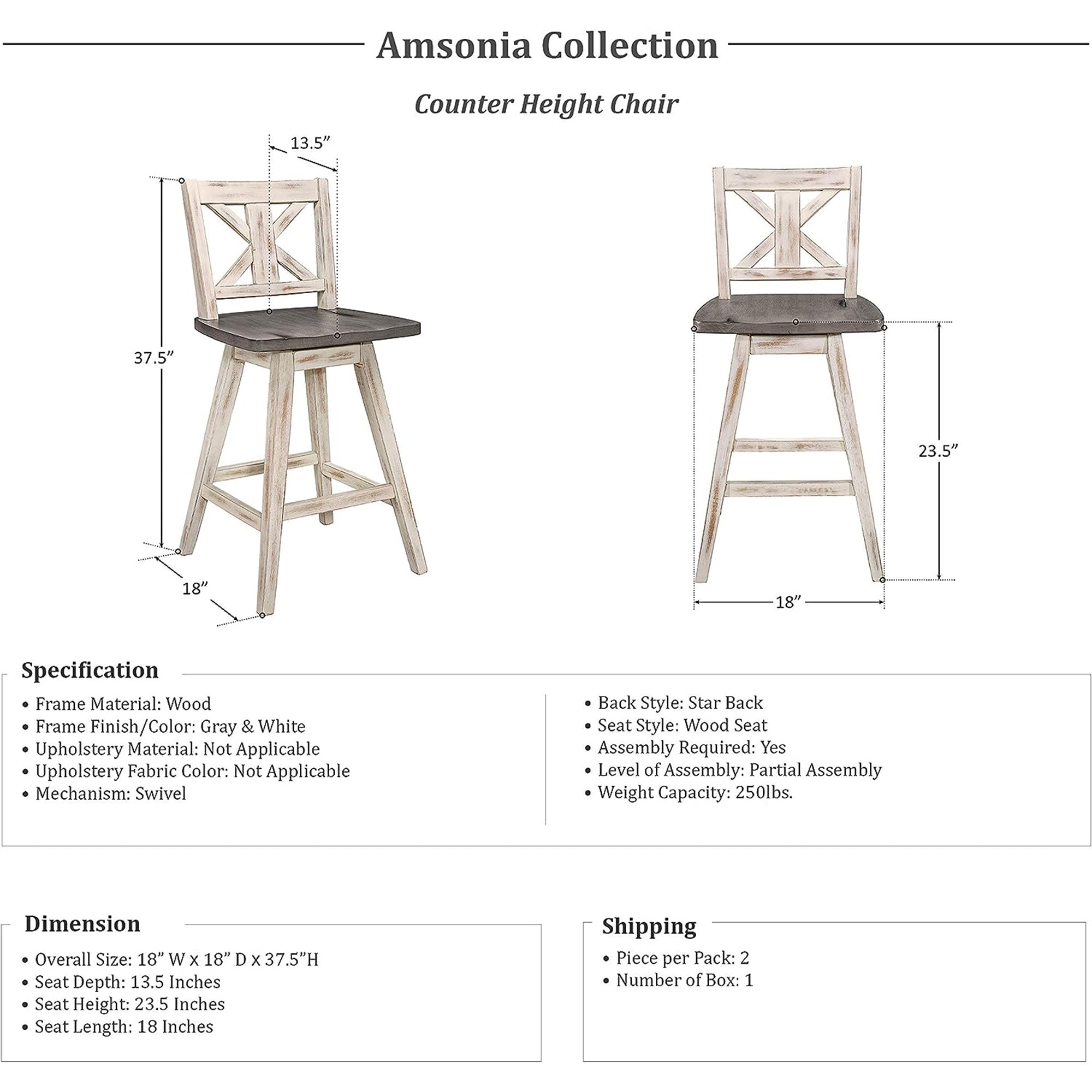 Homelegance Amsonia 24" Swivel Bar Height Chair Stool, White (2 Pack) (Open Box)