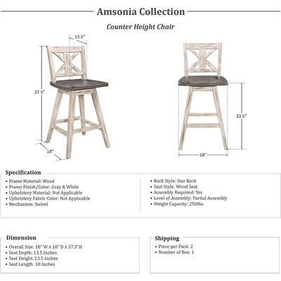 Homelegance Amsonia 24" Swivel Bar Height Chair Stool, White (2 Pack) (Open Box)