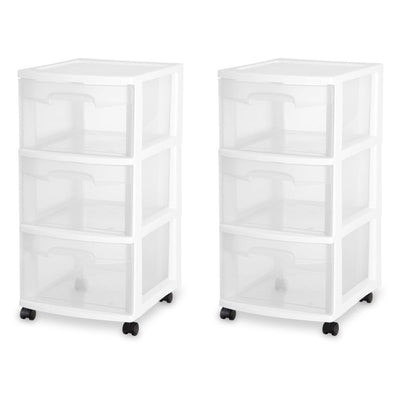 Sterilite 3 Drawer Rolling Caster Wheel Home Organizer Storage Cart (2 Pack)