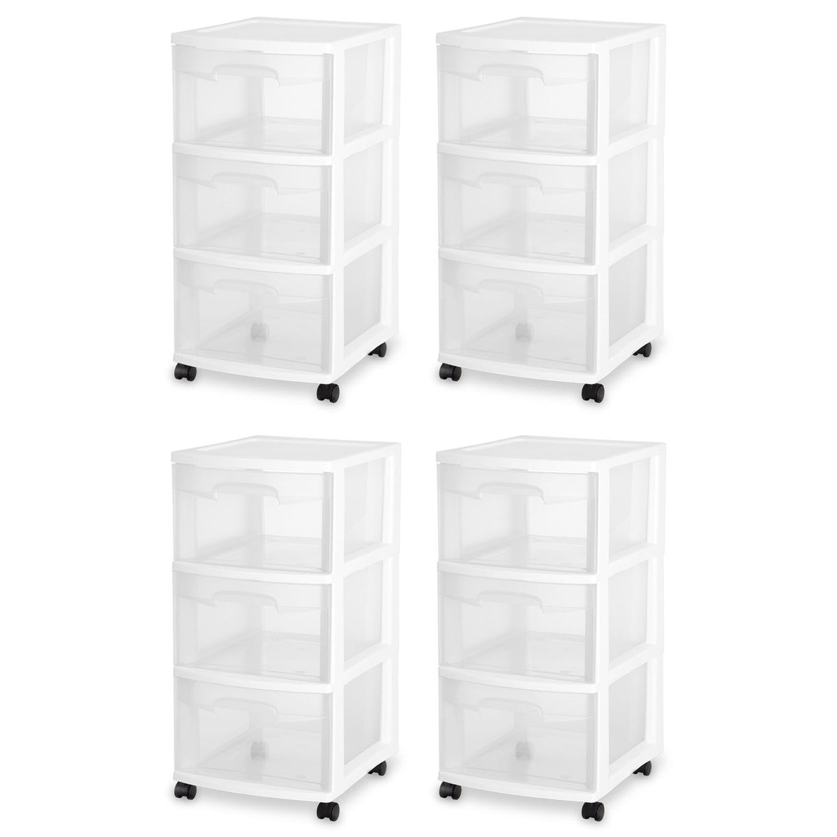 Sterilite 3 Drawer Rolling Caster Wheel Home Organizer Storage Cart (4 Pack)