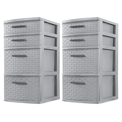Sterilite 26226A02 Medium Weave 4 Drawer Organizer Storage Tower, Gray (2 Pack)