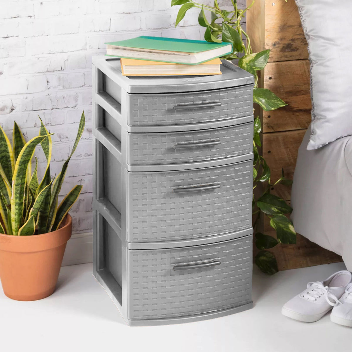 Sterilite 26226A02 Medium Weave 4 Drawer Organizer Storage Tower, Gray (6 Pack)