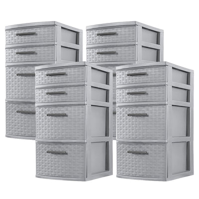 Sterilite 26226A02 Medium Weave 4 Drawer Organizer Storage Tower, Gray (4 Pack)