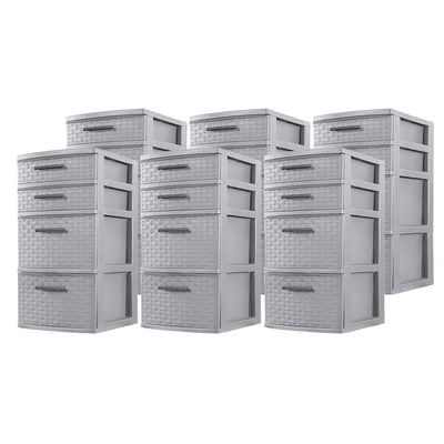 Sterilite 26226A02 Medium Weave 4 Drawer Organizer Storage Tower, Gray (6 Pack)