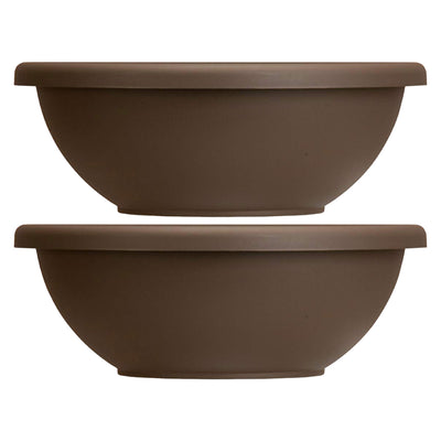 HC Companies 22 Inch Resin Garden Bowl Planter Pot, Chocolate Brown (2 Pack) - VMInnovations