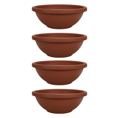 HC Companies 22 Inch Plastic Garden Bowl Planter Pot, Terracotta Brown (4 Pack)