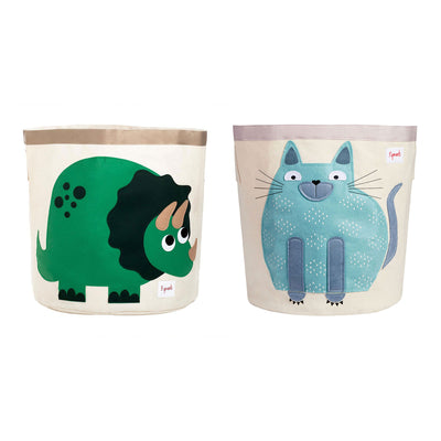 3 Sprouts Baby/Toddler Room Storage Laundry Toy Basket, Cat & Dinosaur (2 Pack)