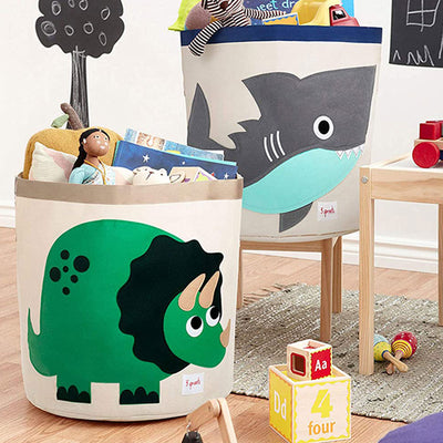 3 Sprouts Baby/Toddler Room Storage Laundry Toy Basket, Cat & Dinosaur (2 Pack)