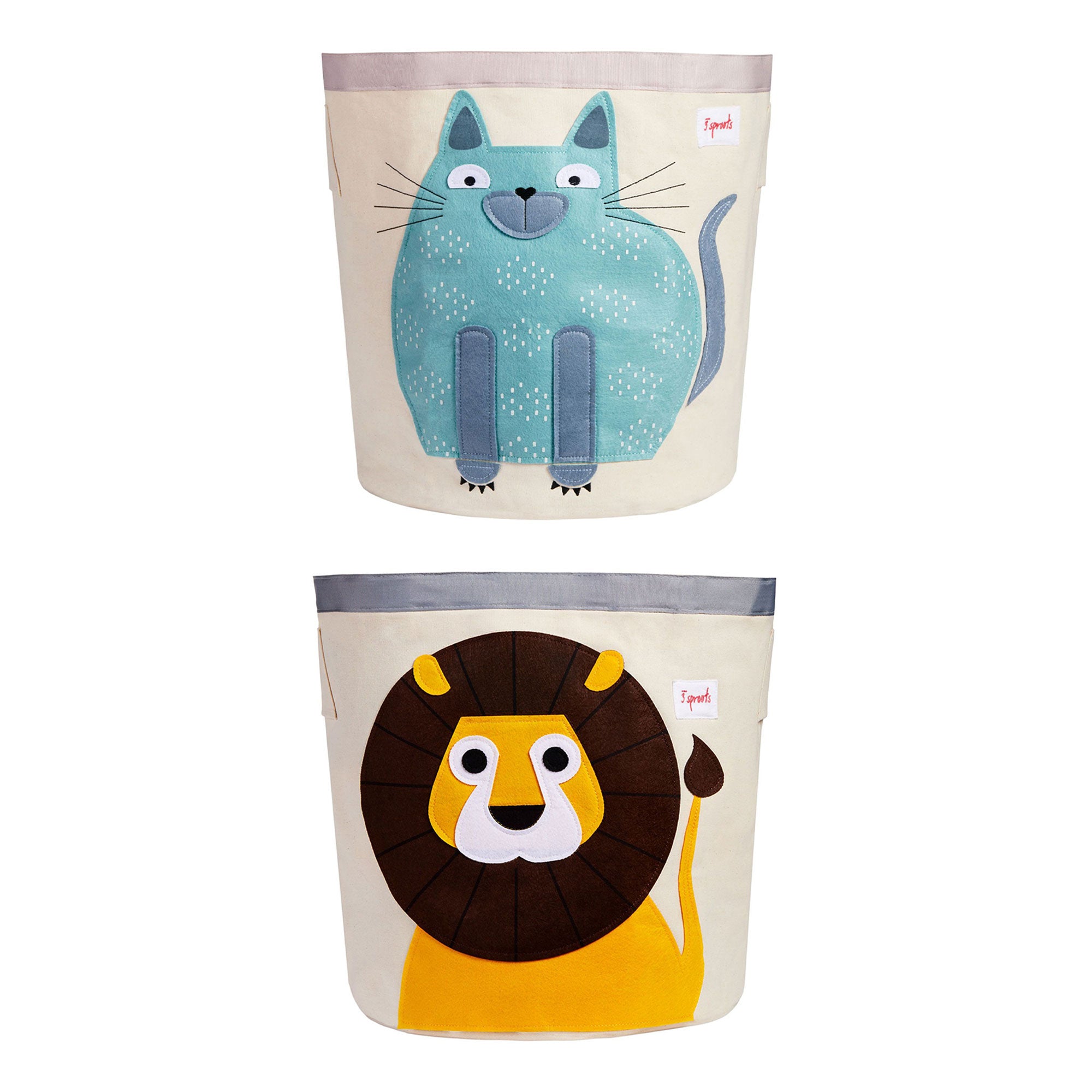3 Sprouts Baby/Toddler Canvas Storage Laundry Toy Basket, Cat and Lion (2 Pack)