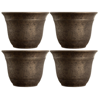 HC Companies 13" Wide Sierra Planter Round Plastic Planter, Nordic Bronze (4 Pk) - VMInnovations