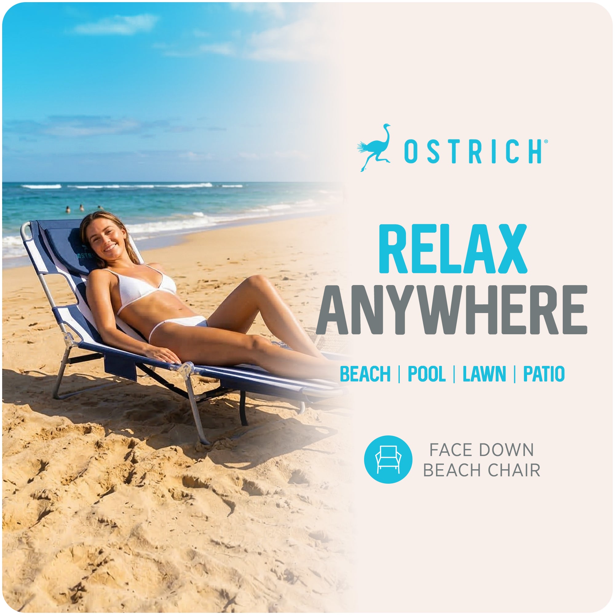 Ostrich Backpack Chaise Lounge, Beach Camping Chair with Storage Bag (Used) - VMInnovations
