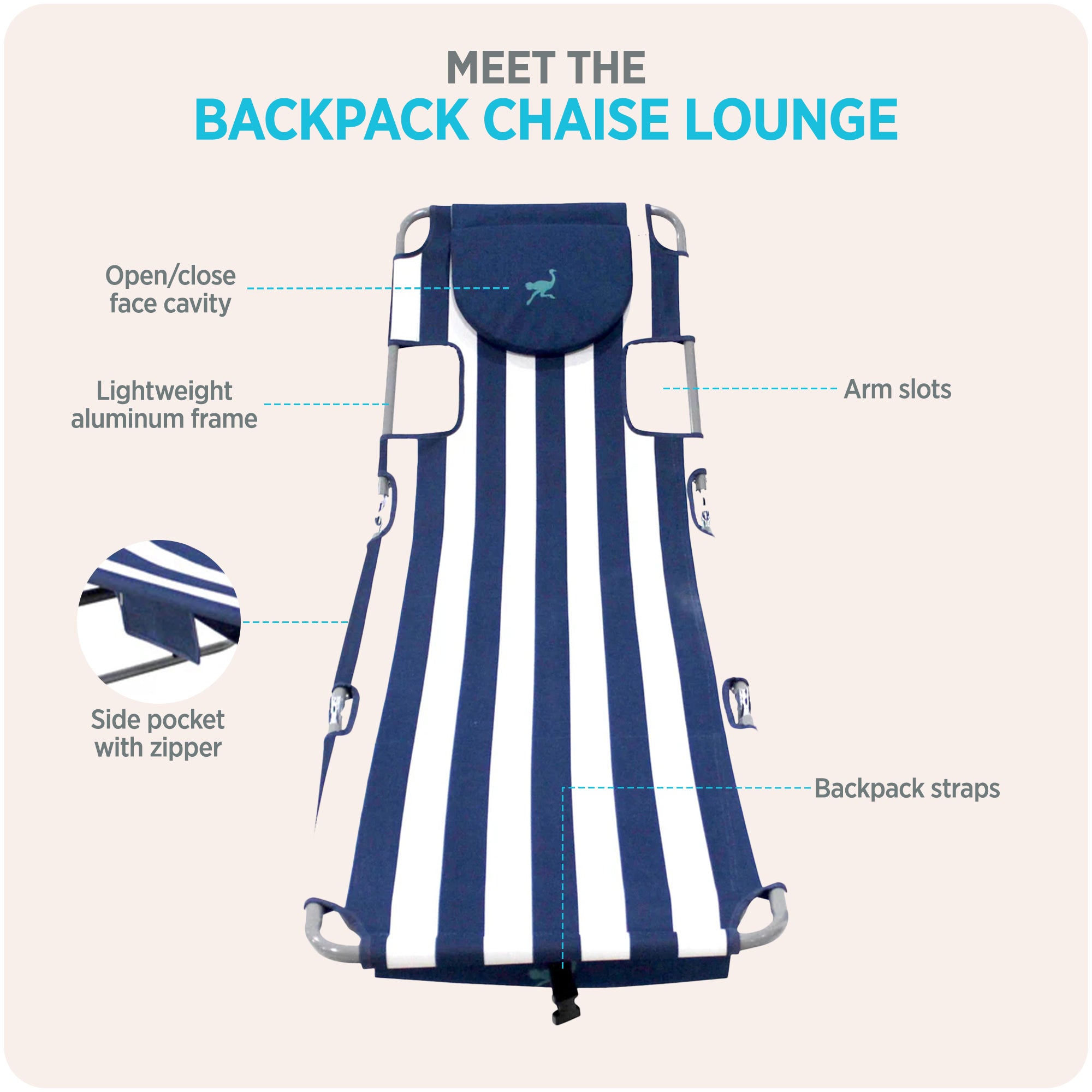 Ostrich Backpack Chaise Lounge, Beach Camping Chair with Storage Bag (Used) - VMInnovations