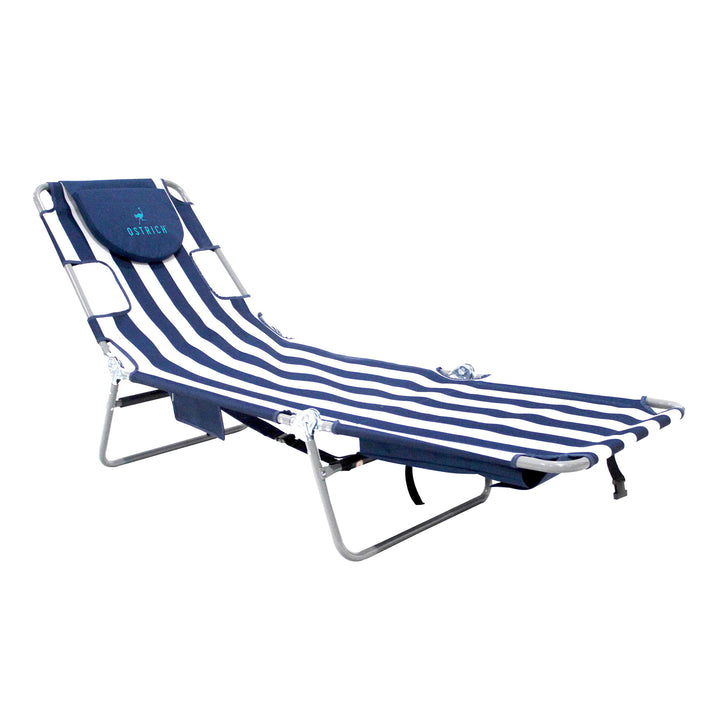 Ostrich Chaise Lounge, Beach Camping Pool Tanning Chair, Blue Stripe (Open Box)