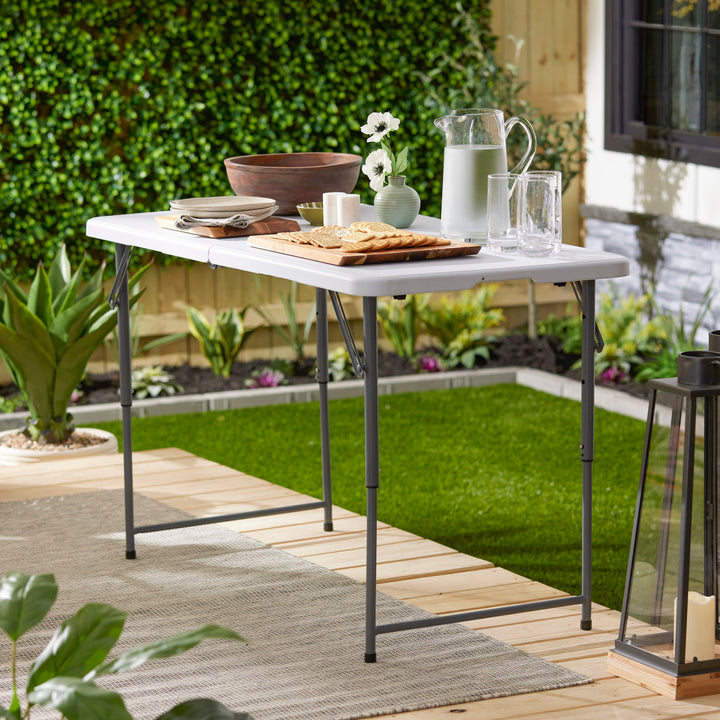 Plastic Development Group 4 Foot Long Fold in Half Banquet Folding Table, White - VMInnovations