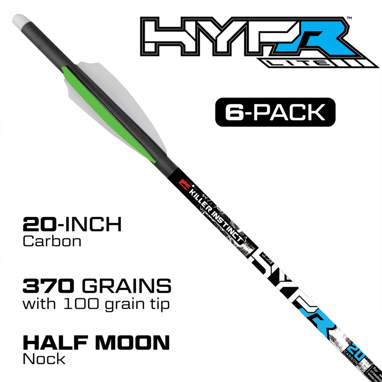 Killer Instinct MSCKI-1065-6 HYPR Lite 20 Inch Carbon Crossbow Bolts (6 Pack) - VMInnovations