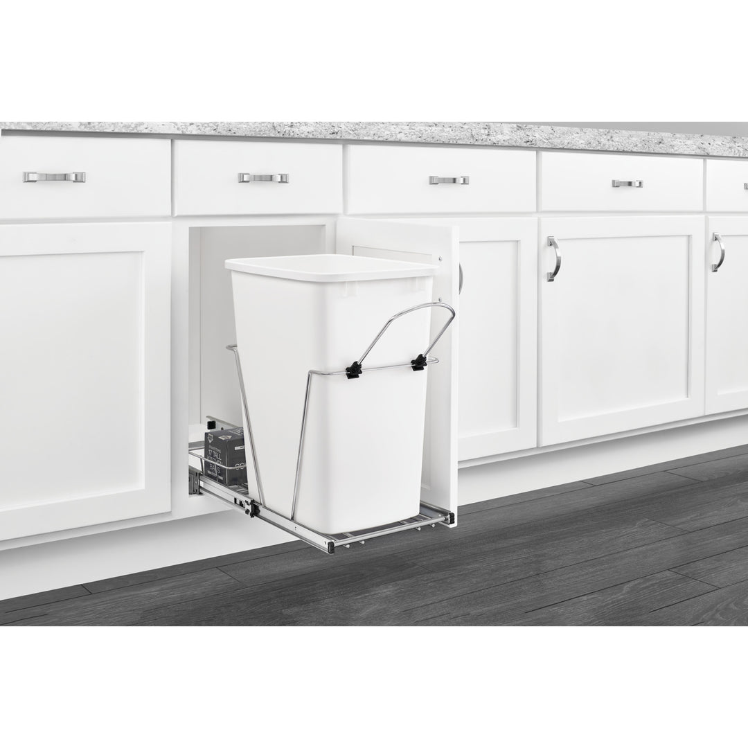 Rev-A-Shelf Pullout Trash Can 35 qt. for Kitchen Cabinets, White, RV-12KD-11C S