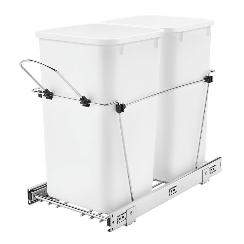Rev-A-Shelf Double Pull Out Trash Can 27 Qt for Kitchen, White, RV-15KD-11C S