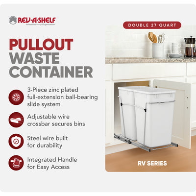Rev-A-Shelf RV-15KD-11C-S Double 27-Qt Cabinet Pullout Waste Container(Open Box)