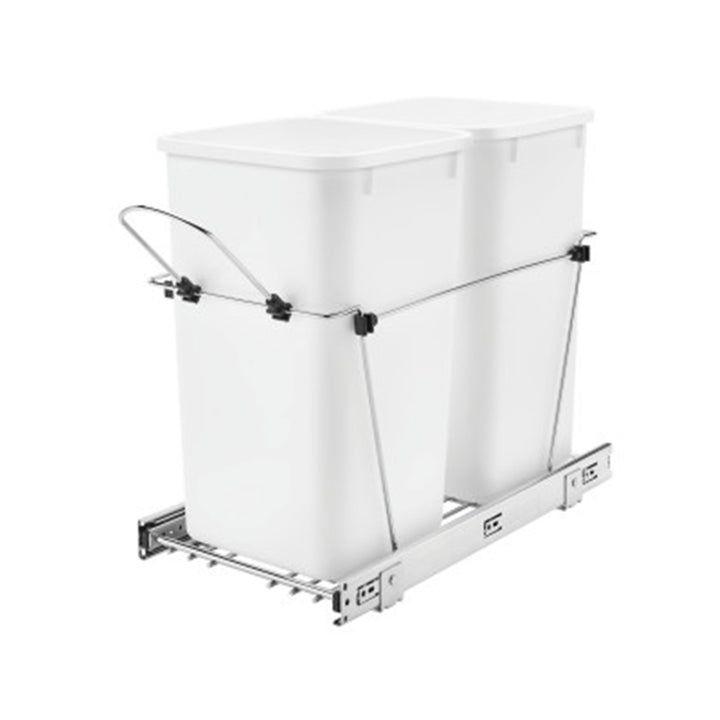 Rev-A-Shelf Double Pullout Trash Can 27 qt. for Kitchen, White, RV-15KD-11C S