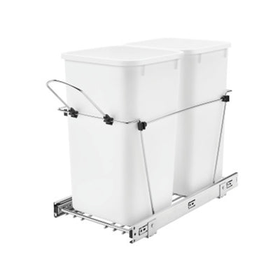 Rev-A-Shelf Double Pullout Trash Can 27 qt. for Kitchen, White, RV-15KD-11C S