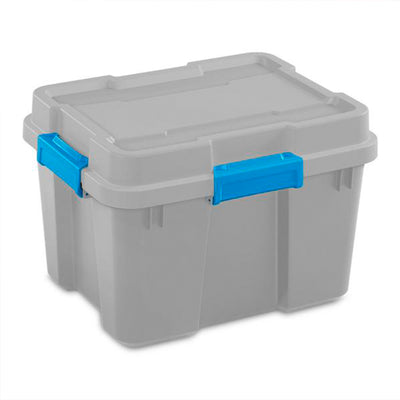 Sterilite 20 Gallon Plastic Storage Container Box Cement Gray/Blue (8 Pack)