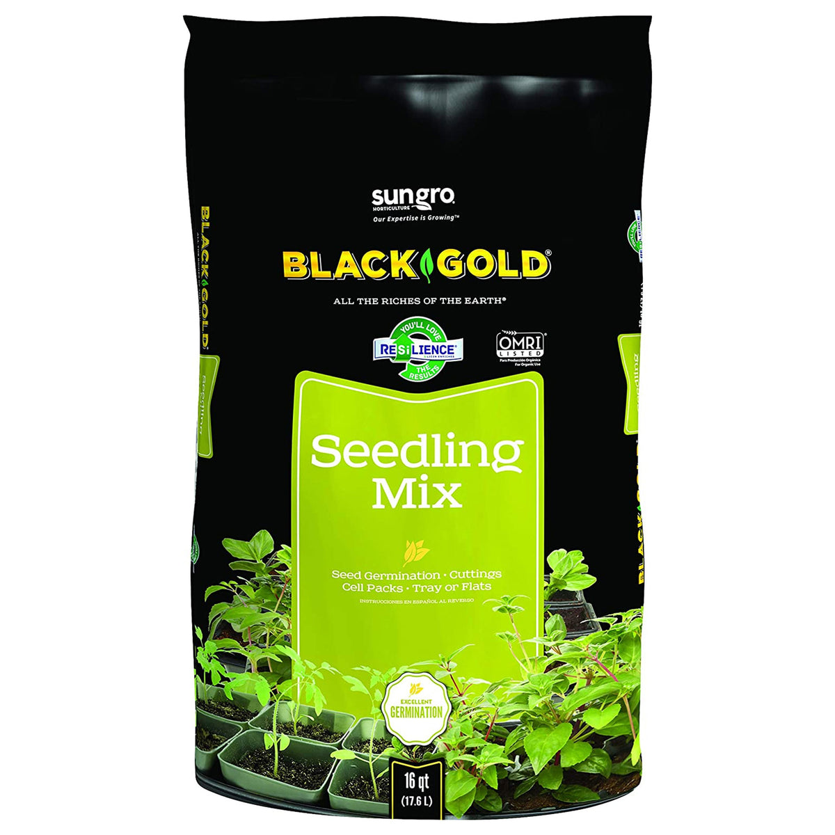 SunGro Black Gold Seedling Mix for Seeds or Cutting, 16 Quart Bag