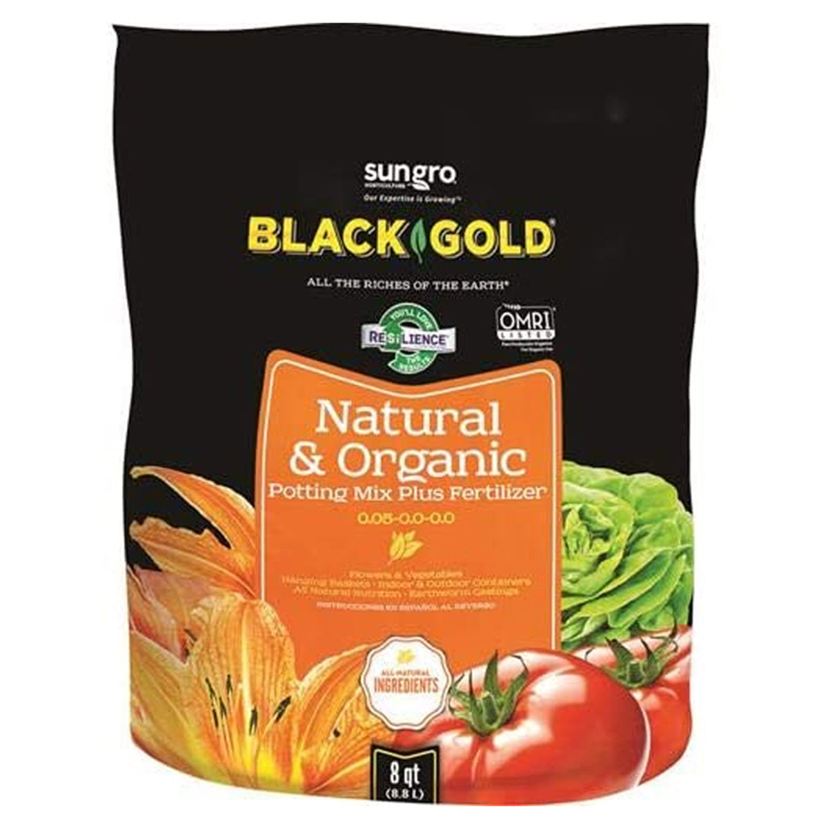 SunGro Black Gold Natural and Organic Potting Soil Fertilizer Mix, 8 Quart Bag