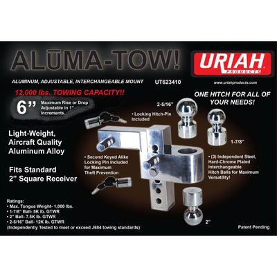 Uriah AlumaTow Adjustable Aluminum Trailer Hitch 6" Drop (Refurbished) - VMInnovations