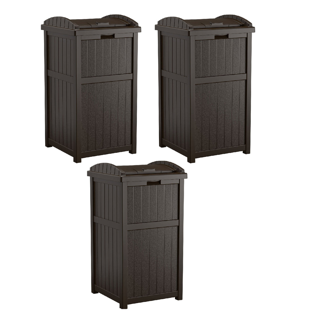 Suncast Trash Hideaway Outdoor Patio 33 Gal Garbage Waste Trash Can Bin (3 Pack)