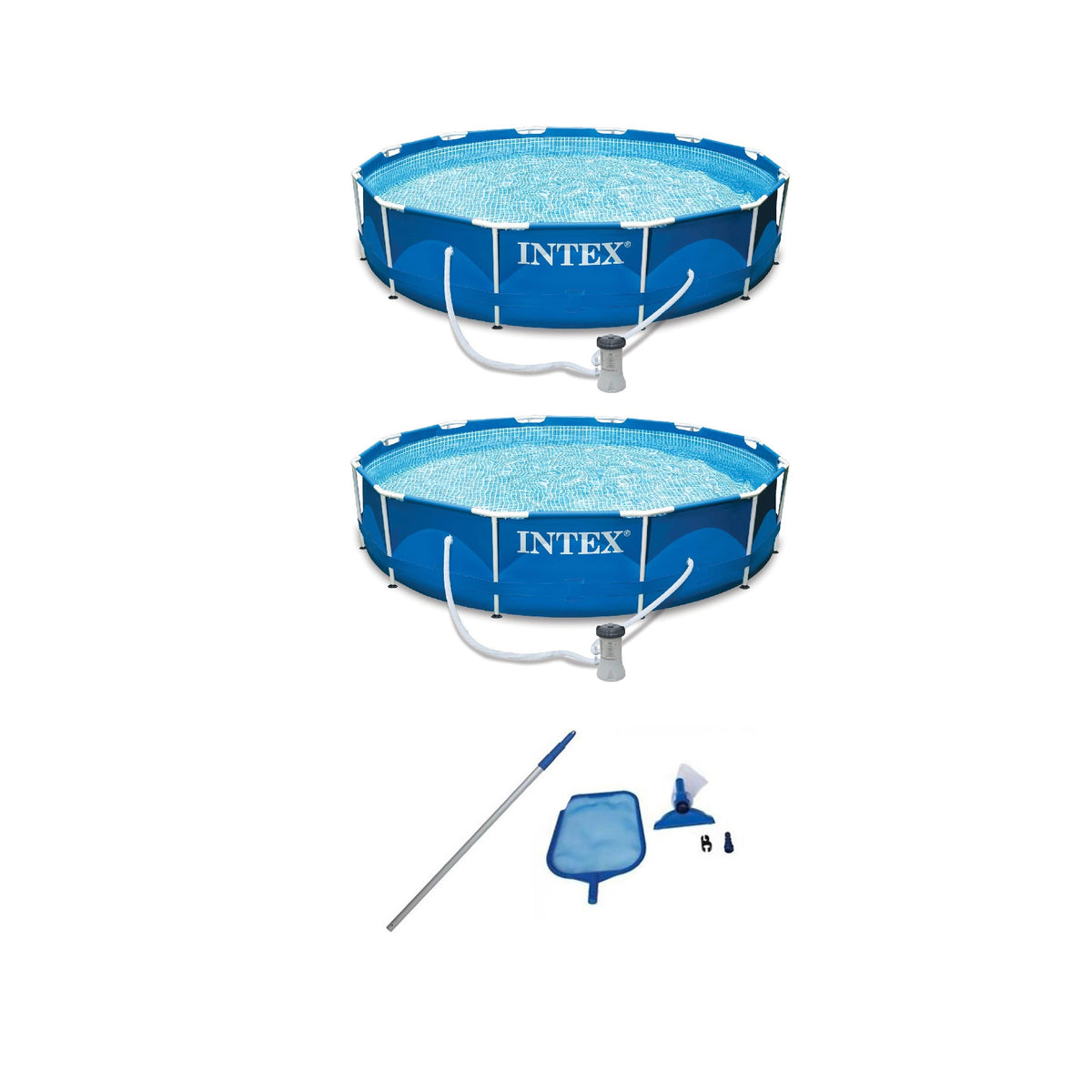 Intex Metal Frame Swimming Pool Set w/ Filter Pump (2 Pack) & Pool Cleaning Kit