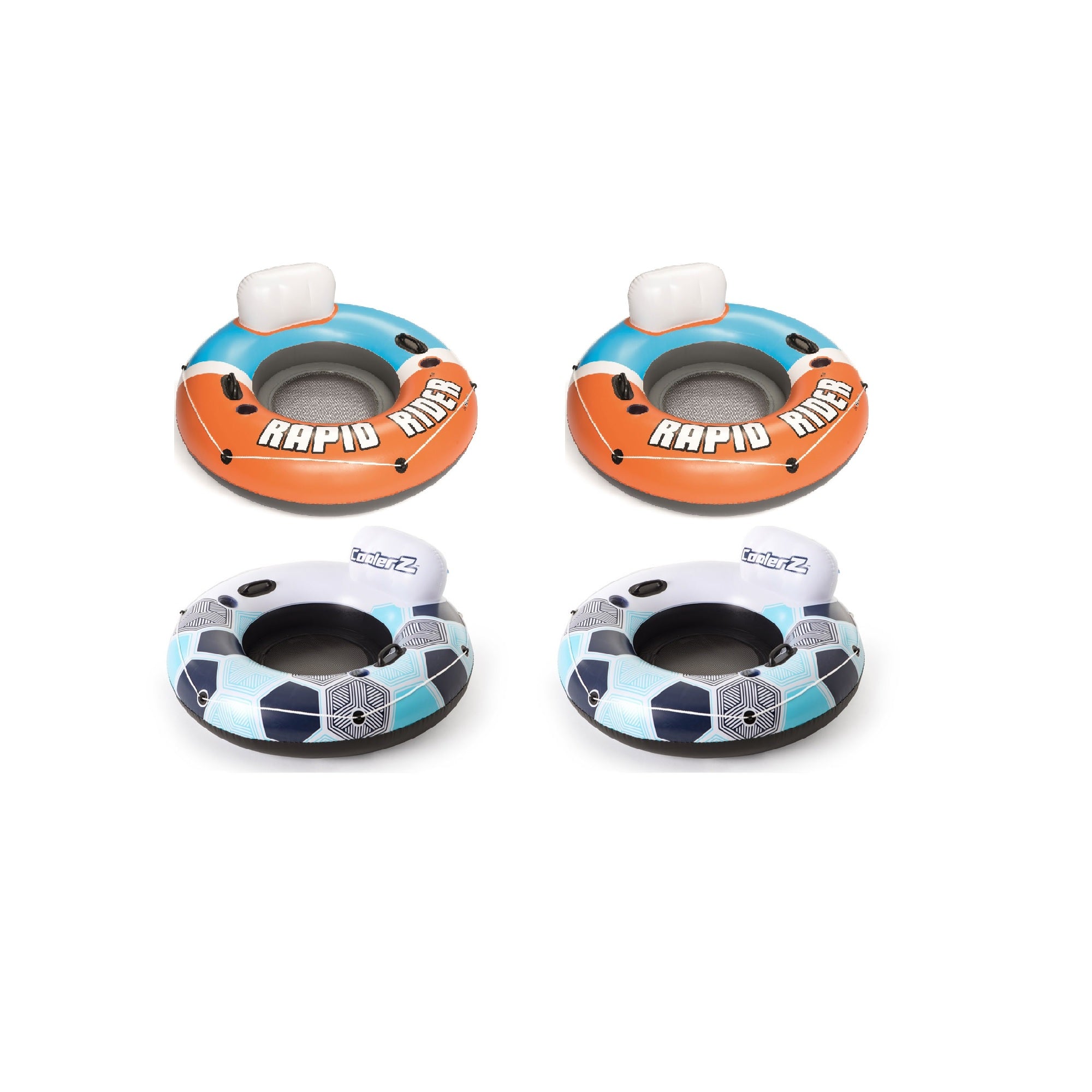 Bestway CoolerZ Inflatable Orange River Tube (2 Pack) & Blue River Tube (2 Pack) - VMInnovations