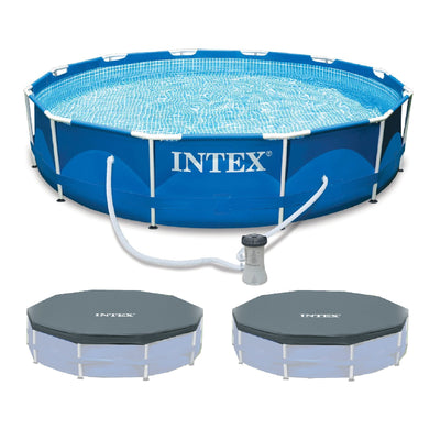 INTEX 12'x30" Metal Frame Swimming Pool with Filter Pump & Pool Cover (2-Pack)