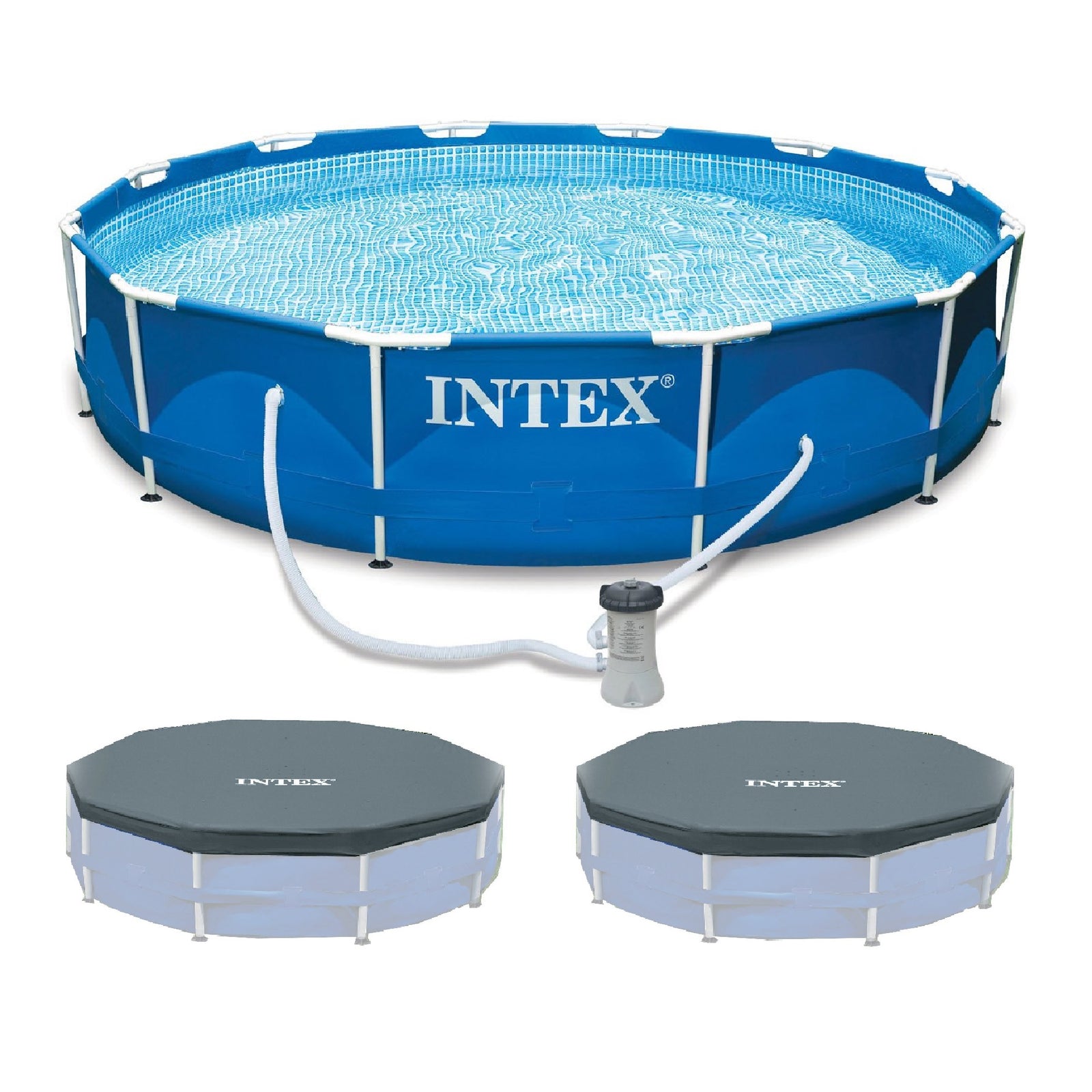 INTEX 12'x30" Metal Frame Swimming Pool with Filter Pump & Pool Cover (2-Pack) - VMInnovations