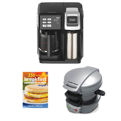 Hamilton Beach Coffee Maker w/ Top Press Breakfast Sandwich Maker & Recipe Book