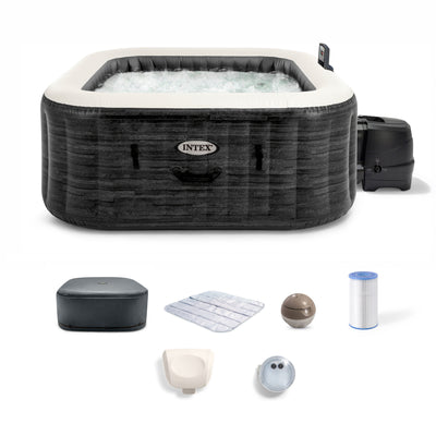 Intex PureSpa Greystone Deluxe 4 Person Inflatable Hot Tub Square Spa, 69" x 28"