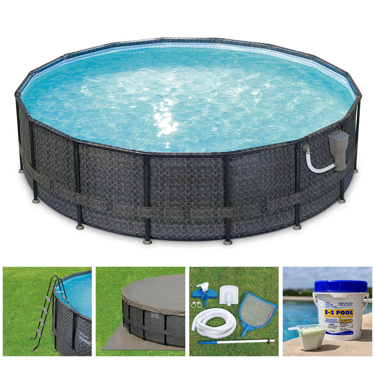 Summer Waves P4A01648B Elite 16ft x 48in Above Ground Frame Swimming Pool Set