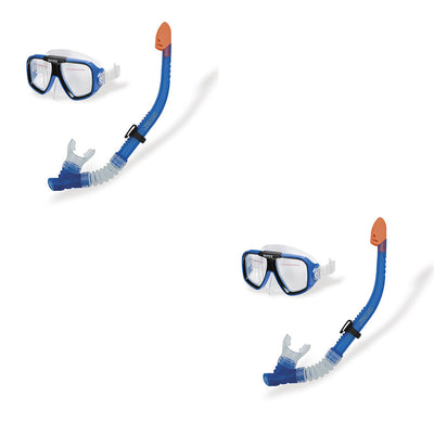 Intex Reef Rider Swimming Diving Mask & Snorkel Set for Ages 14+, Blue (2 Pack) - VMInnovations