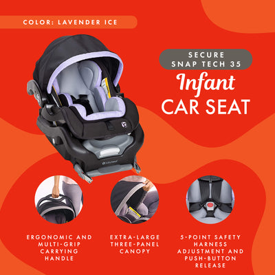 Baby Trend Secure Snap Tech 35 Safe Infant Car Seat Travel System, Lavender Ice - VMInnovations
