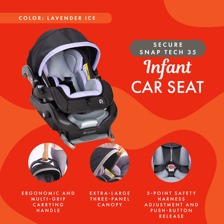 Baby Trend Secure Snap Tech 35 Safe Infant Car Seat Travel System, Lavender Ice