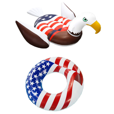 Swimline Inflatable American Bald Eagle Giant Float & 36 In. American Flag Float - VMInnovations
