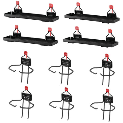 Rubbermaid Metal Shed Shelf (4 Pack) & Large Mounted Power Tool Holder (6 Pack)