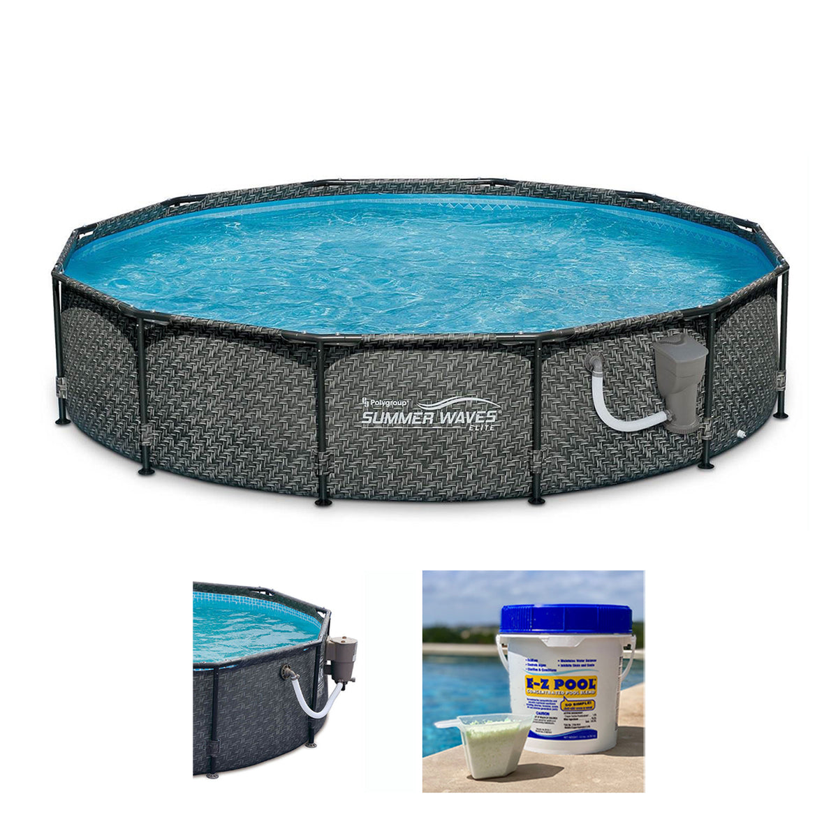 Summer Waves 12ft x 33in Outdoor Round Frame Above Ground Swimming Pool Set