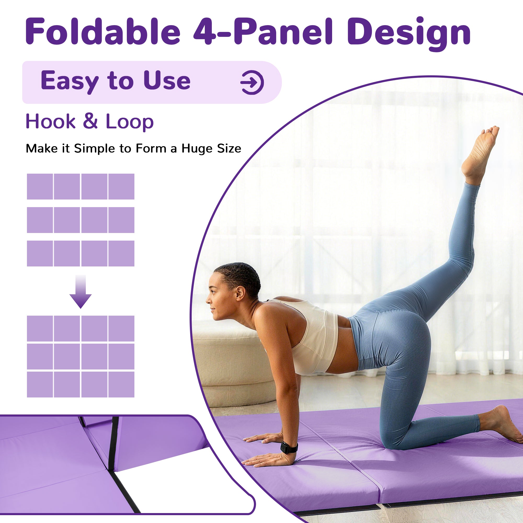 BalanceFrom Fitness 120x48" All Purpose Folding Gymnastics Exercise Mat, Purple
