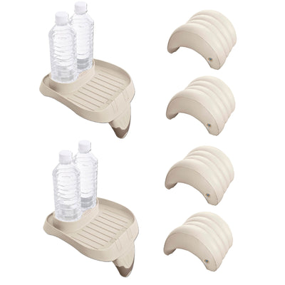 Intex Cup Holder & Refreshment Tray (2 Pack) & Inflatable Headrest (4 Pack)