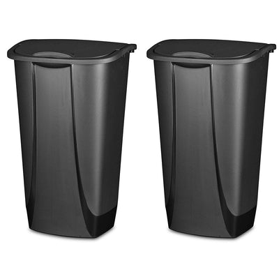 Sterilite 10939006 11 Gallon SwingTop Clean Black Wastebasket Trash Can (2 Pack)