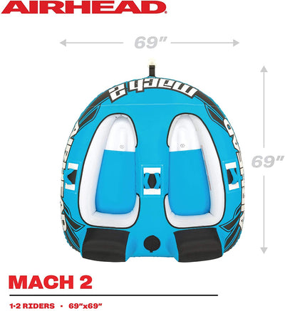 Airhead  Mach 2 Inflatable 2 Rider Cockpit Lake Water Towable Tube, Blue (Used) - VMInnovations