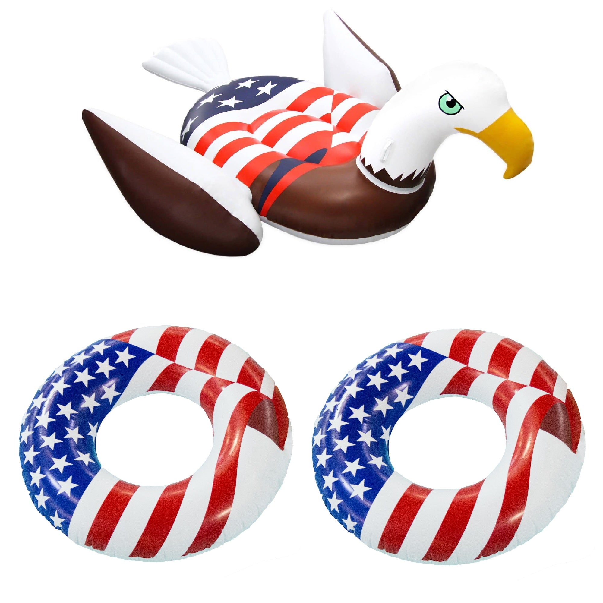 Swimline Inflatable American Bald Eagle Float & 36In. American Flag Float (2) - VMInnovations