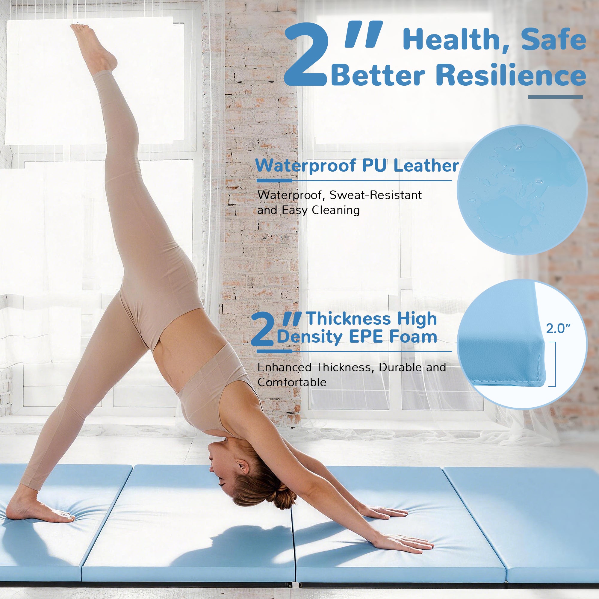 BalanceFrom Fitness 120x48" All Purpose Folding Gymnastics Exercise Mat, Blue